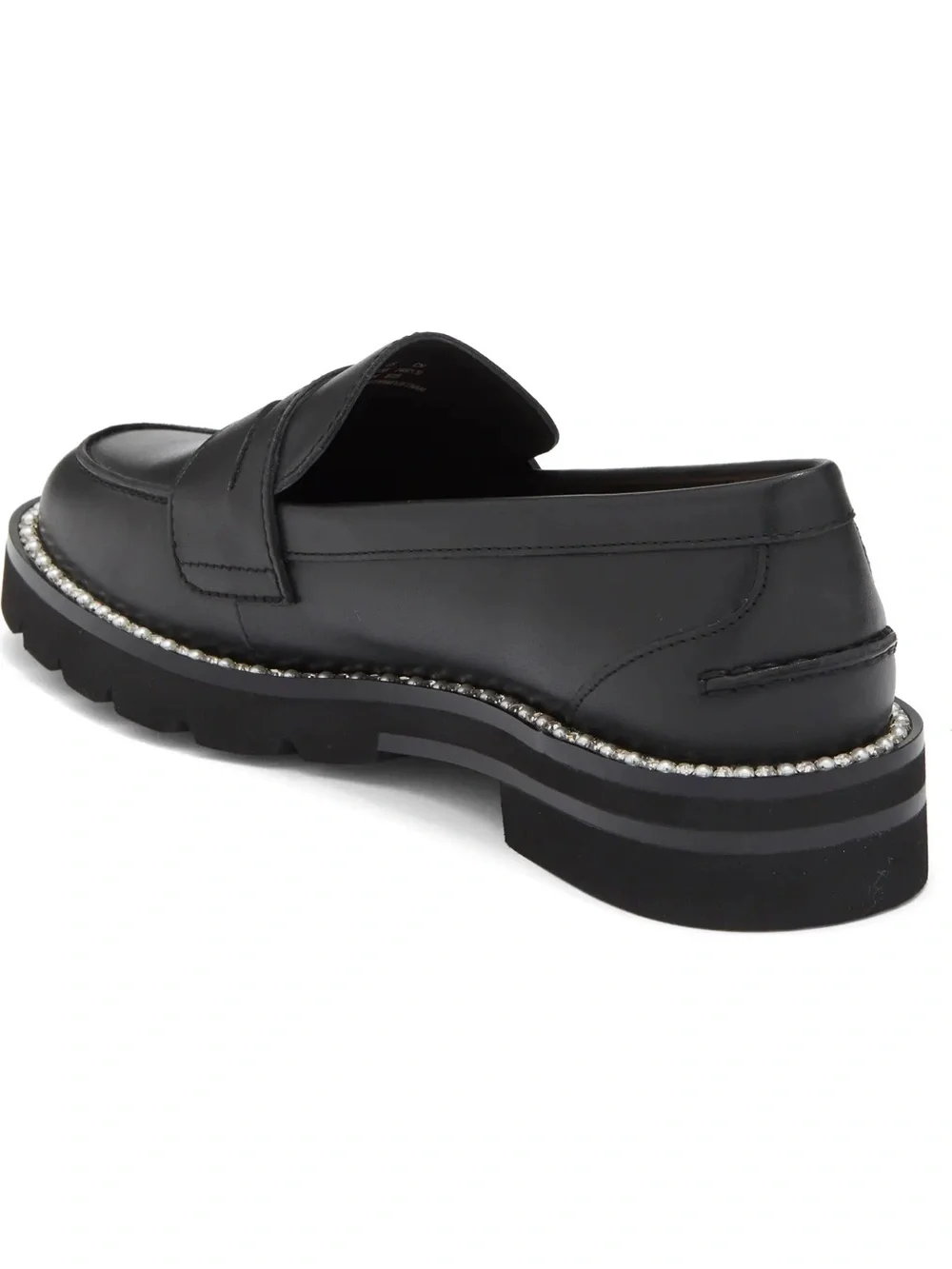 Stuart Weitzman Monty Black Leather Pearl Trim Penny Loafers Size 7.5 NWOB